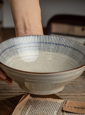 1VPR巷子尾【蓝雨~古朴和风7.5英寸拉面碗】复古条纹陶瓷碗面碗斗