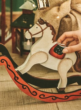 木质做旧小木马儿童玩具摆件圣诞节桌面橱窗场景布置装饰拍照道具