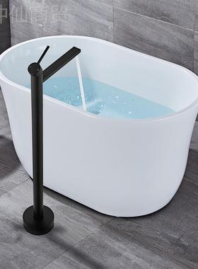 黑色全铜落地洗淋手立柱盆式浴缸龙头立式浴木桶热缸NNW边冷式水