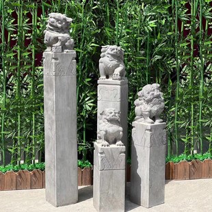 拴马桩石狮子石雕青石仿古做旧拴马柱生肖麒麟四神兽茶楼装饰摆件