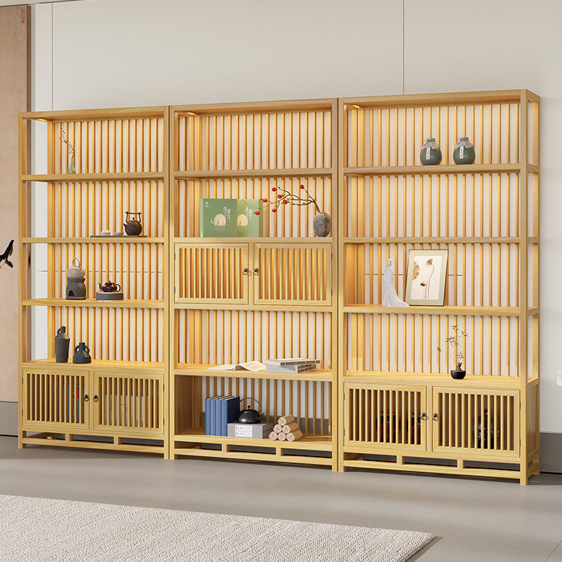 实木博古架茶叶柜新中式茶具展示架茶室多宝阁高端展示柜带灯展架