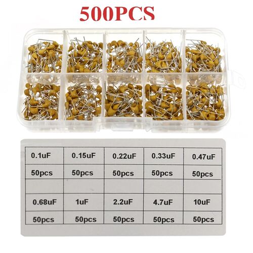 500PCS 独石电容 10种规格0.1-10uF/154224 334 474 105 475插件