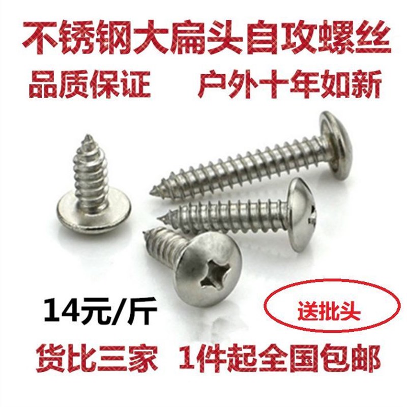M4M5正宗304不锈钢大扁头螺丝自攻螺丝钉十字头圆头大帽