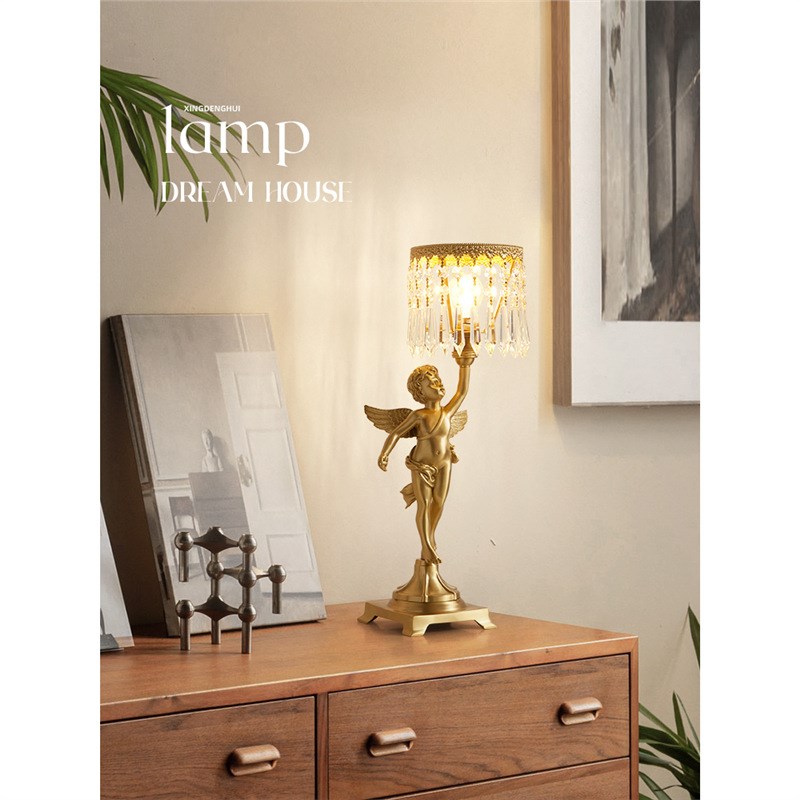 美式复古全铜天使台灯卧室床头轻奢高级感创意装饰床头柜灯新款