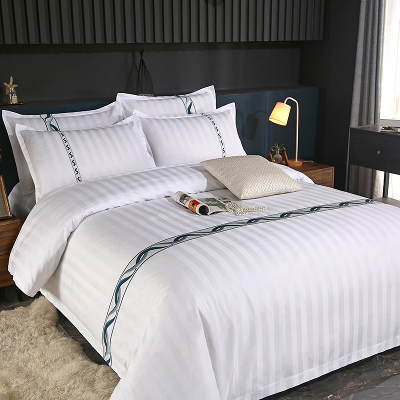 宾馆白色四件套酒店布草床单被套民宿三件套加厚床上用品被褥全套