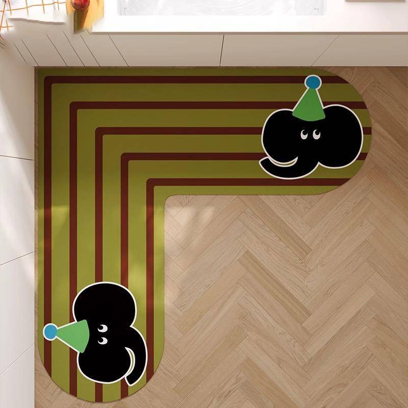 复古小象厨房拐角地垫家用耐脏硅藻泥吸水吸油防滑脚垫高级感定制