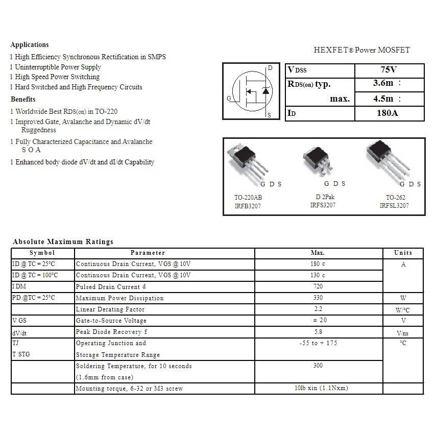 IRFB3207 FB3207 IRFB3207Z IRF3207 180A75V 直插 场效应管全测