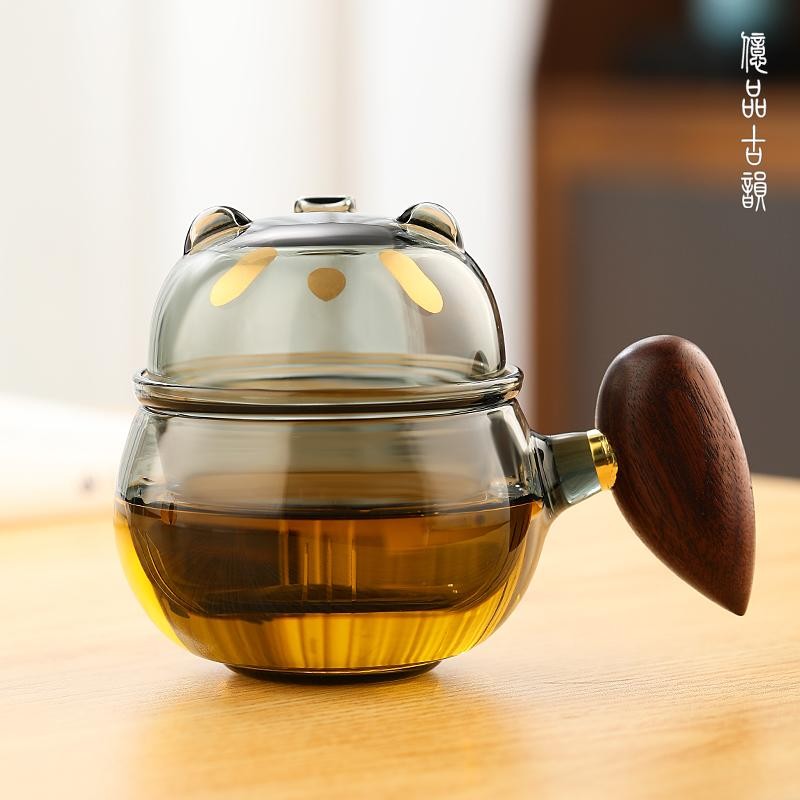 熊猫茶水分离玻璃便携式一人饮茶水分离男女生日礼物个人杯家用