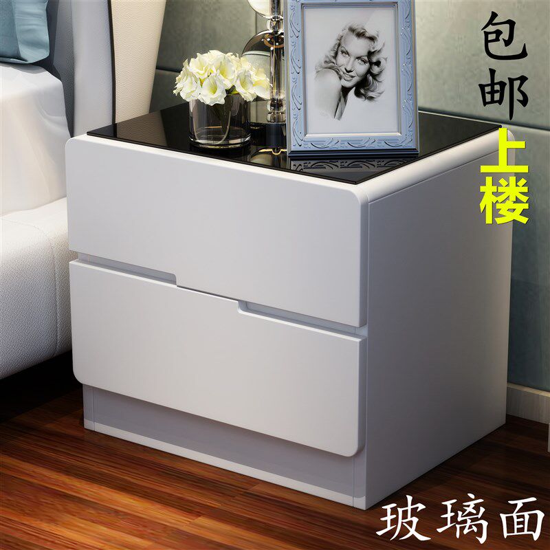 玻璃面烤漆床头柜 简约现代收纳柜 卧室床边柜白色收纳Y 整装包邮