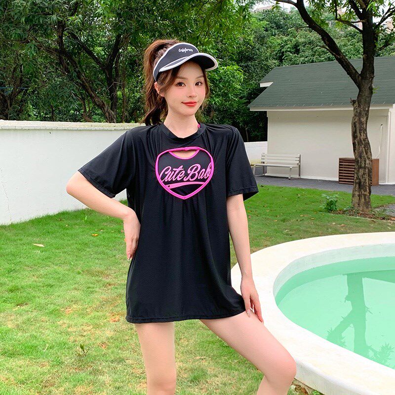 大码泳衣女三件套保守分体微u胖女孩学生胖mm200斤显瘦遮肚设计感