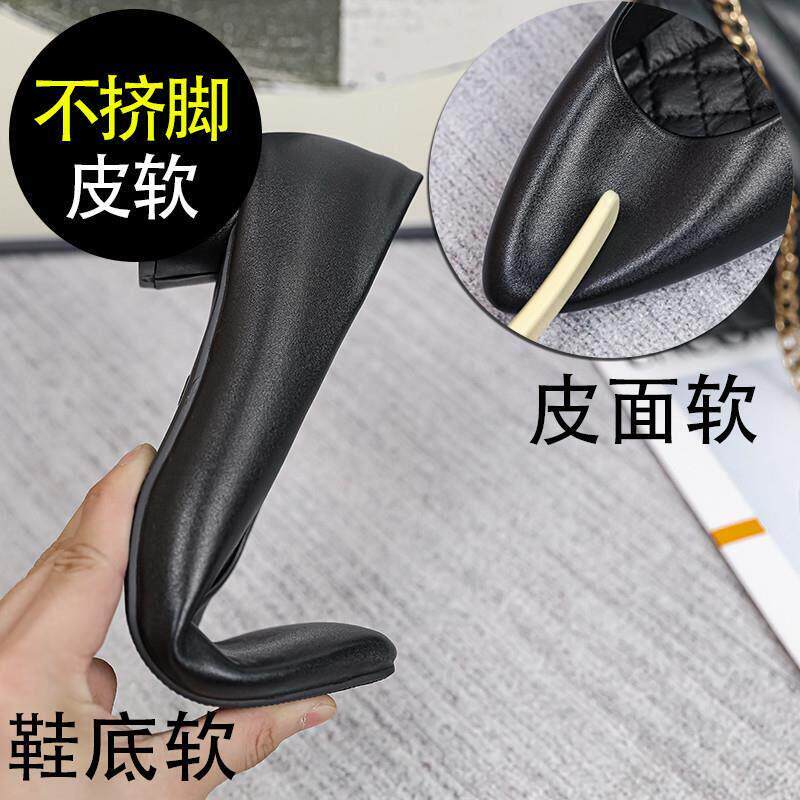 新品礼仪正高跟8niM3rsp鞋女中新款黑色尖头粗跟单鞋装职业面跟试