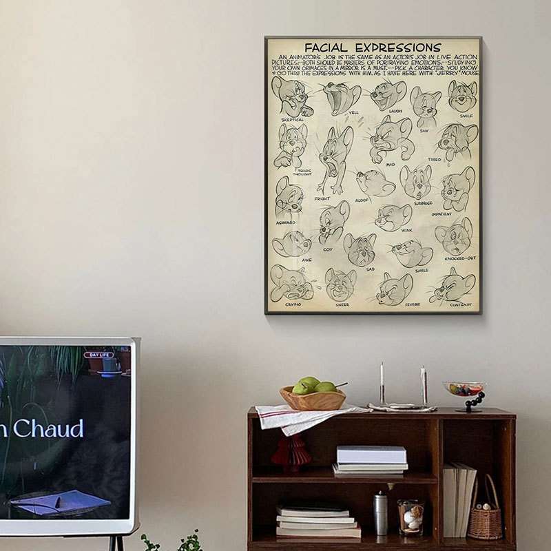 猫和老鼠手稿美式乡村复古挂画儿童房有框现代装饰画壁画书房客厅图片