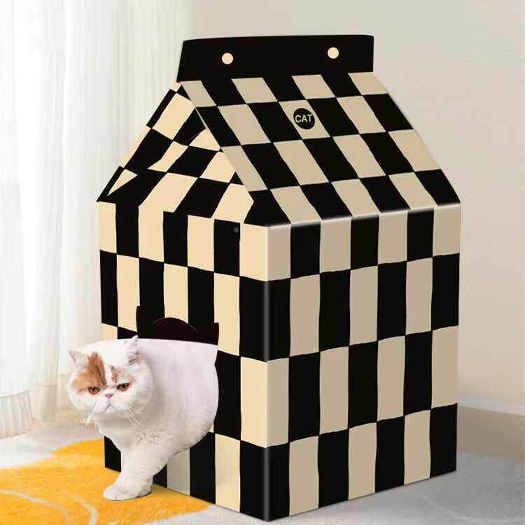 棋盘格猫抓瓦板可爱立式牛奶盒楞纸猫窝耐磨一猫房MPF子磨体爪器