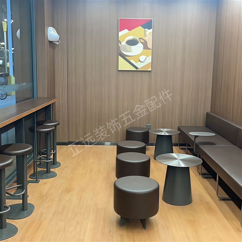 库迪咖啡餐饮奶茶店不锈钢圆桌沙发工H业风吧凳高脚凳桌椅长条凳