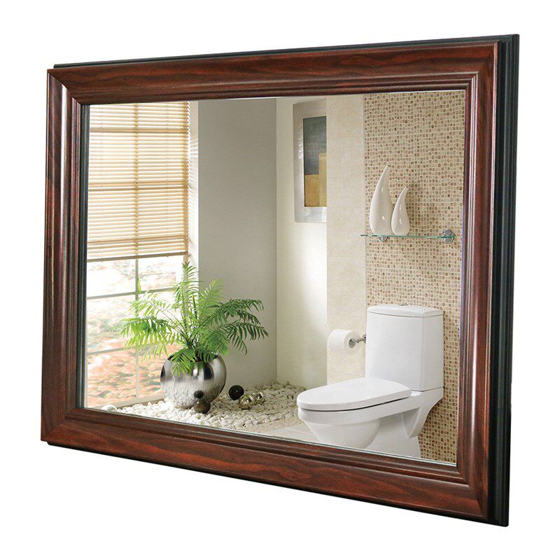 中式实木浴室镜厕所镜子卫生间挂墙式带框壁挂洗漱化妆镜贴墙定制