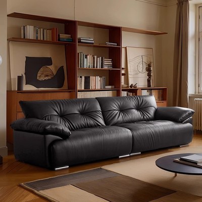 浮云沙发慵懒风意式皮艺极简法式复古客厅直排沙发三人位