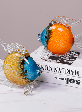 琉璃玻璃亲嘴鱼客厅摆件家居饰品餐桌现代软装玄关酒柜电视柜摆设