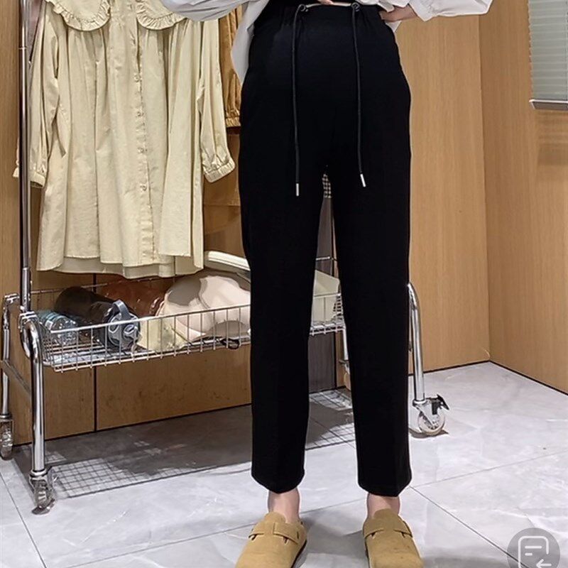 一体托腹烟管裤~外穿o孕妇裤直筒宽松大码春夏黑色垂感西裤小脚裤