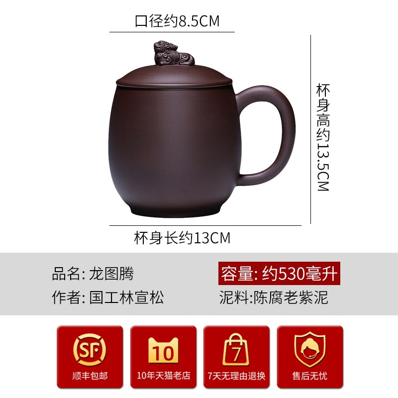 宜兴紫砂杯纯全手工国工名家茶具水杯貔貅原矿老紫泥茶杯带盖杯子