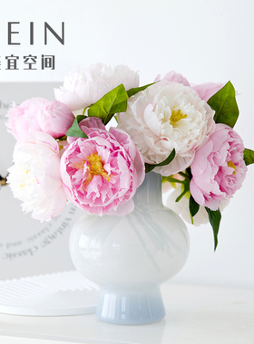 淡蓝色中古芬顿玻璃花瓶奶油w黄美式客厅摆件高级感家居装饰品花