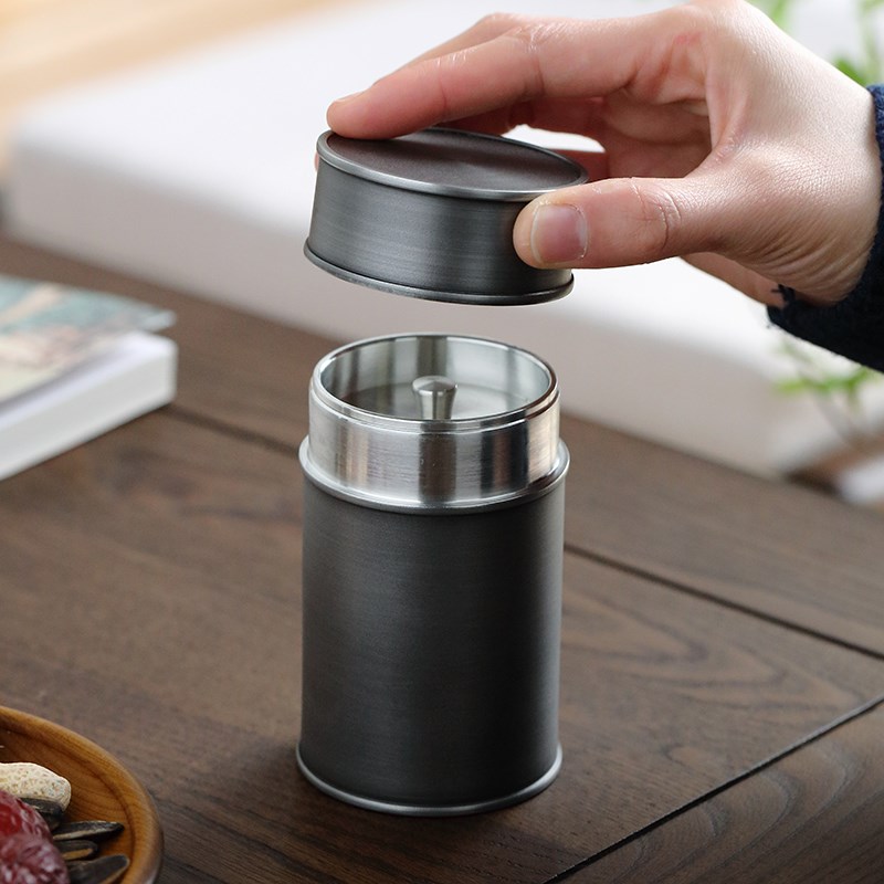 手工纯锡小号茶叶罐便携旅行储茶密封罐日式双层盖茶仓醒茶罐