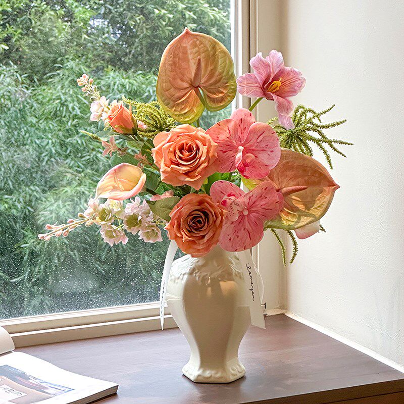 丹枫蘇梅 仿真花成品花束客厅花瓶插花装饰摆件陶瓷餐.桌面高级感