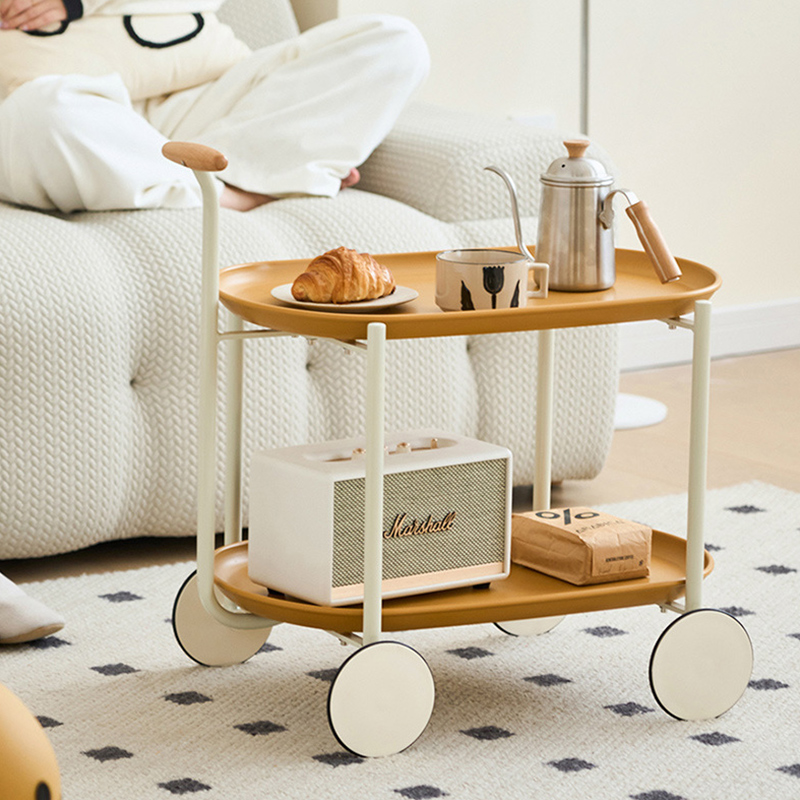 奶油风沙发边几茶几落地摆件小推车收纳置物架现代简约客厅装饰品