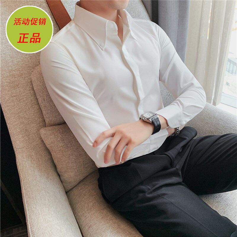 法式大领白衬衫男士长袖春秋季2024H年新款高级感高领白色衬衣男