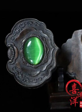 古董文玩带底座玉石珠子檀木如意算盘家用摆件复古老物件