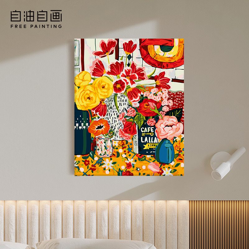 自油自画 数字油画diy手绘手工填充填色减压花卉油彩画 钟情于你