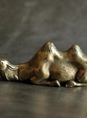 实心纯黄铜办公桌面骆驼笔架小摆件茶宠饰品工艺品礼品手把玩件