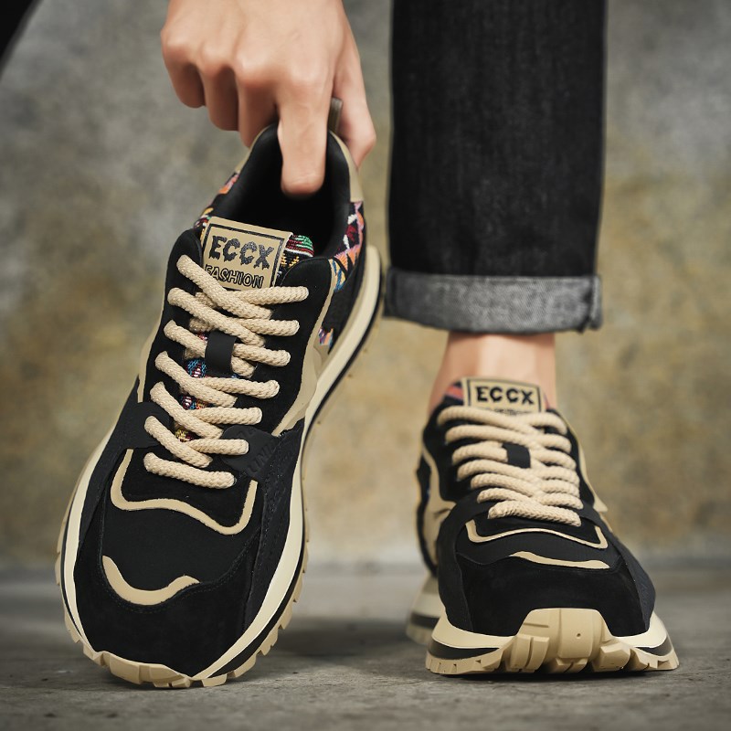 男鞋新款2025春季青少年休闲运动跑步潮流防水厚底耐磨男士老爹鞋