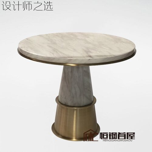 简约现代不锈钢大j理石圆形餐桌 大堂接待台 售楼会客处洽谈桌圆