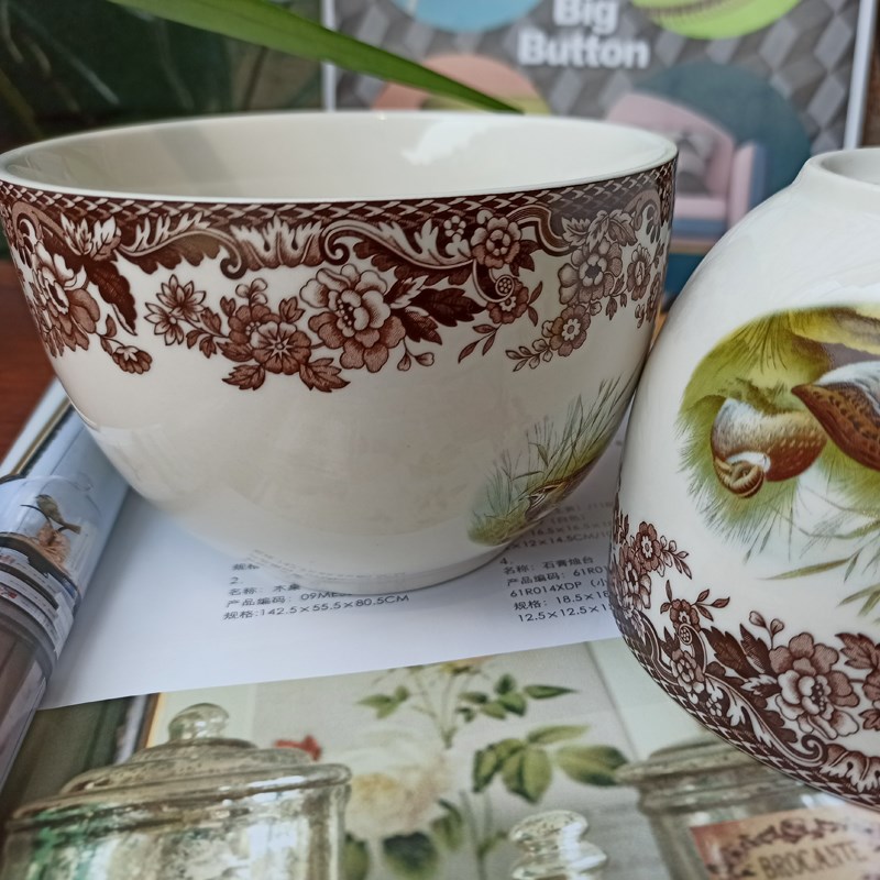 英式陶瓷早餐杯燕麦杯大容量牛奶杯鹌鹑图案田园杯餐碗家居特色杯