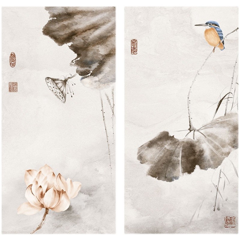 中国风中式现代仿古砖阳光房水墨卫生间背景墙花砖阳台餐厅民宿