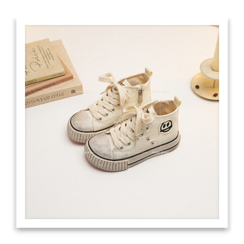 XUIU酷玩小子韩版脏脏儿童帆布滑板鞋春高帮侧拉链【温州鞋】