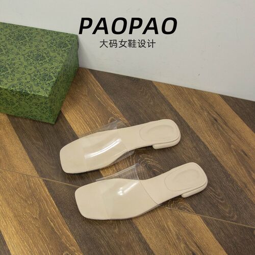 大尺码女鞋41到43宽脚胖平底一字拖夏G季新款外穿透明带网红百搭