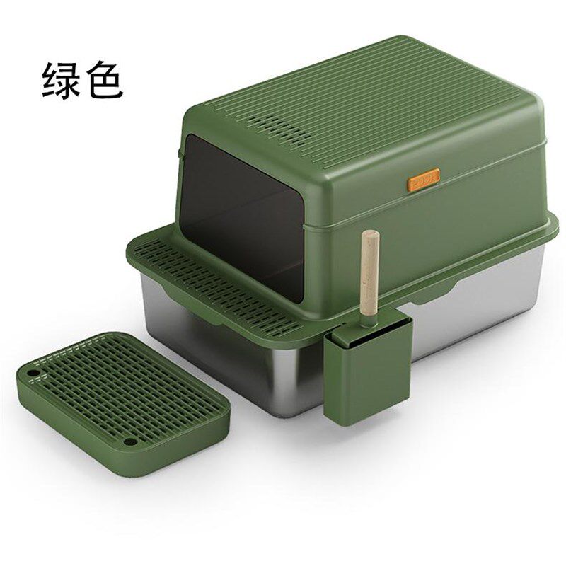 新款不锈钢猫砂盆易清洗加宽加厚加高防漏砂防溅封闭式猫砂盆可拆