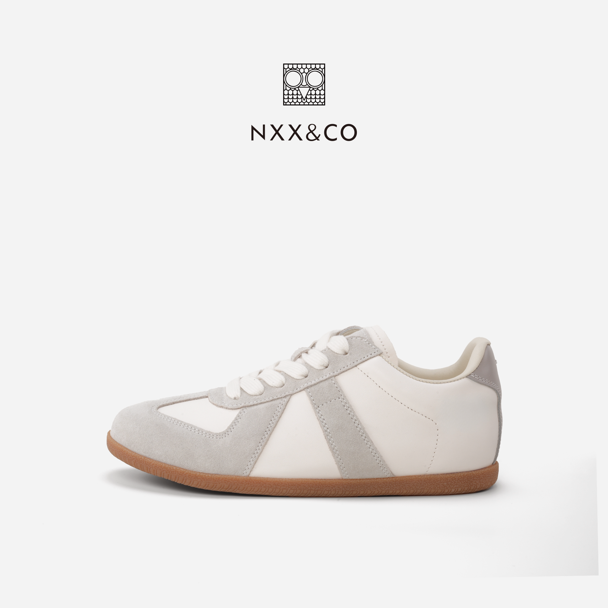 NXX&CO2026年新款薄底平底休闲鞋双面料真皮拼接休闲百搭小白鞋