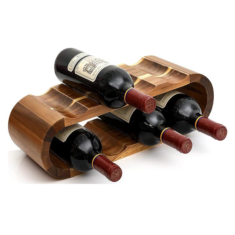 厂家简约时尚双层木质红酒架简约酒架摆件波浪形葡萄酒展示架