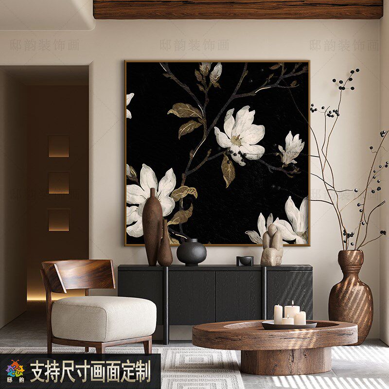 民宿酒店小众g小清新无框画侘寂风正方形房间装饰画样板间软装挂