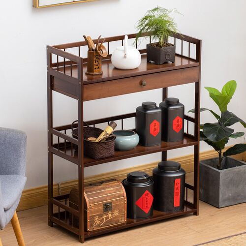 茶叶柜置物架实木茶具架客厅茶室落地茶杯L茶叶收纳架子展示储物