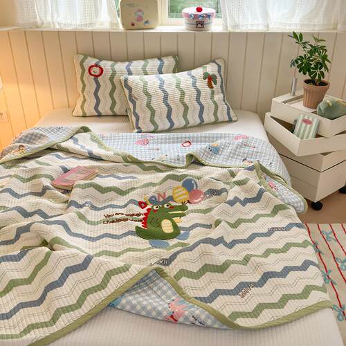 双面水洗两用毛巾绣床盖款三件套加厚绗缝榻榻米炕盖南通床上用品