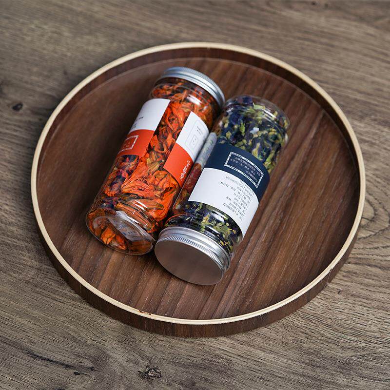 黑胡桃色圆形托盘木盘子 木质水果盘 日式干果盘酒店餐厅出口