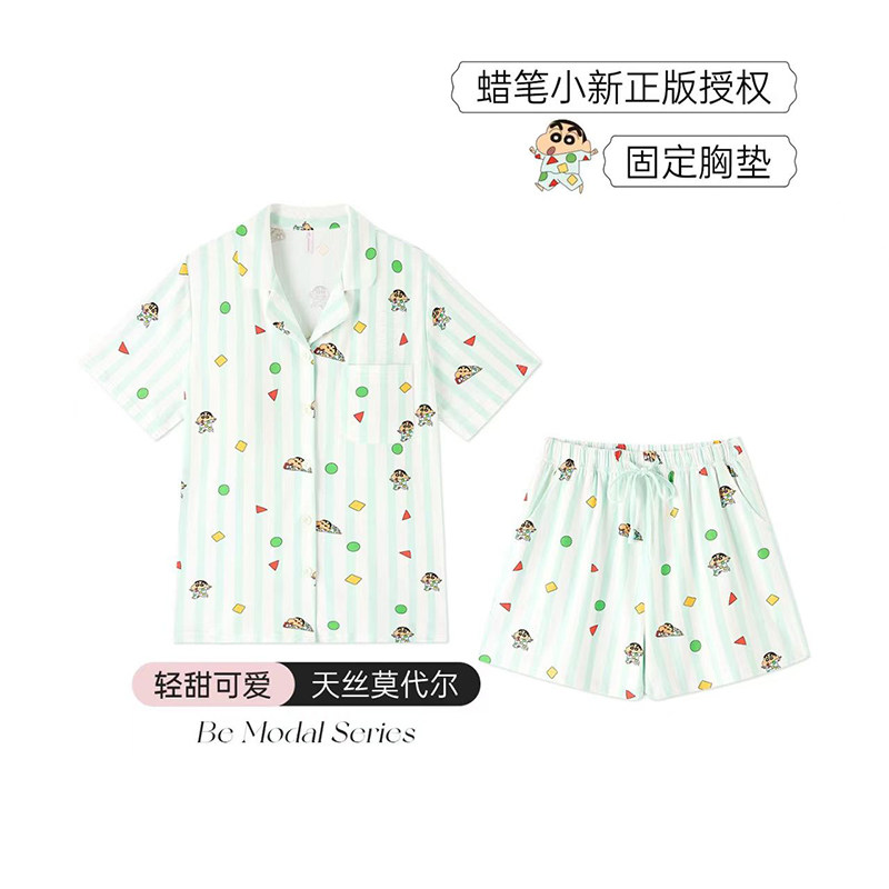 蜡笔小新睡衣女款夏2026新款短袖夏季可爱家居服套装带胸垫可外穿