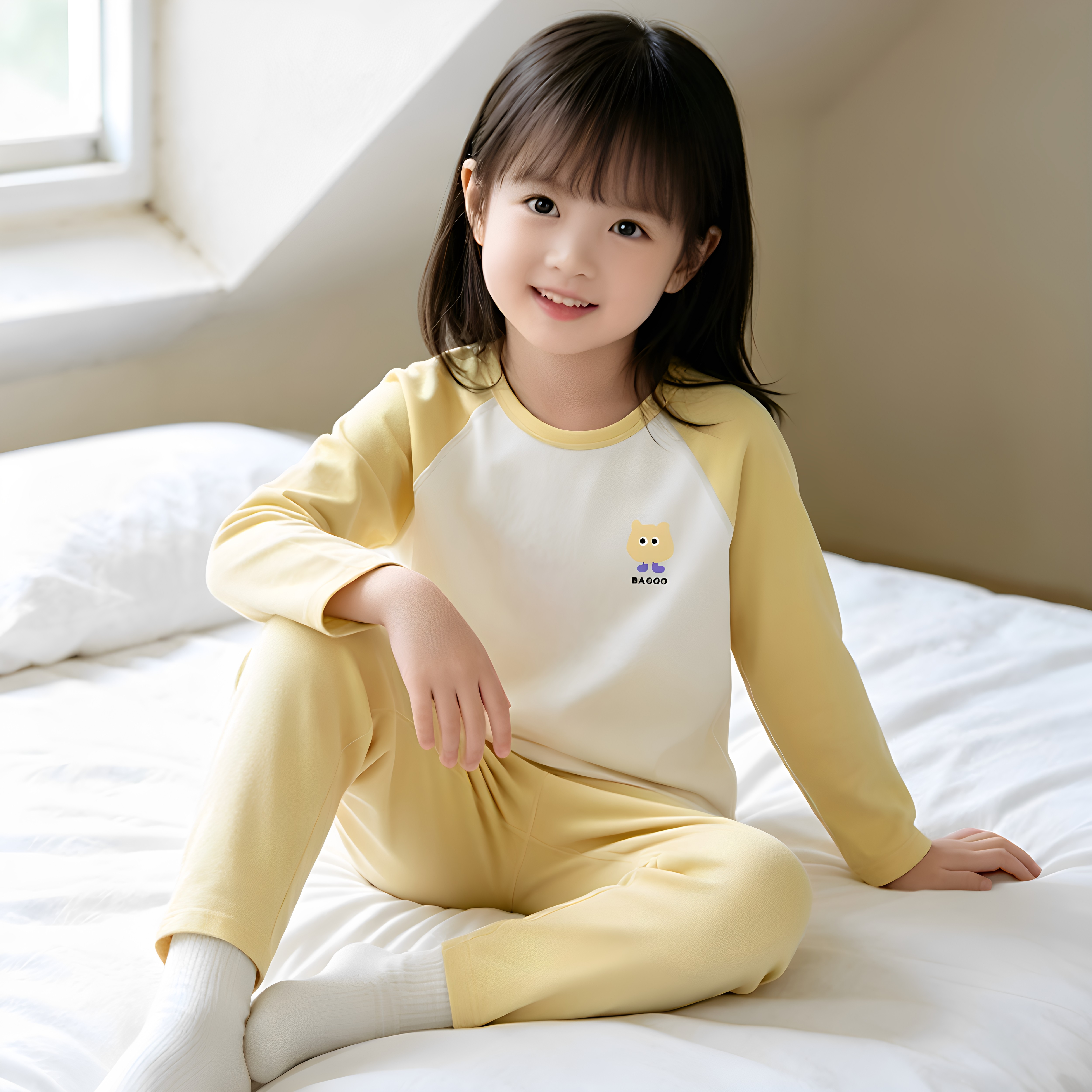 圆领打底套装儿童睡衣春秋季棉氨男童女童家居服可爱无骨秋衣秋裤