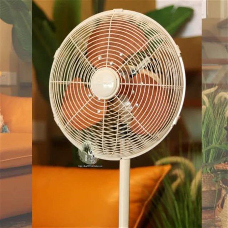 简约家用金属日系静音落地扇电风扇摇头风扇小木纹宿舍扇立式风扇