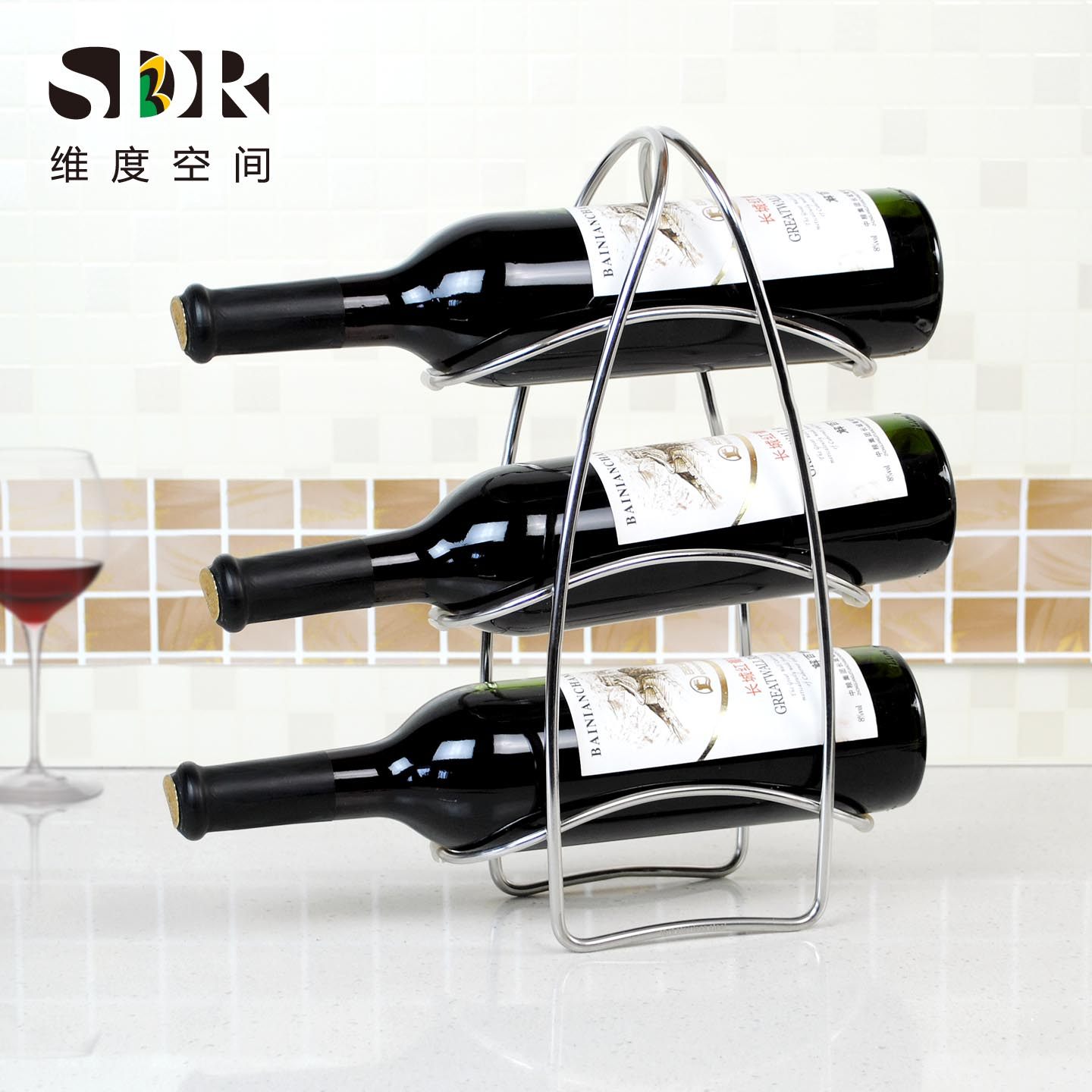 304不锈钢红酒架摆件 桌面酒架子展示架放M葡萄酒架置物架三层酒