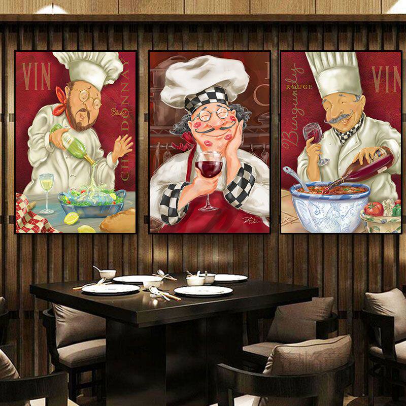 酒吧挂画卡通漫画厨师西餐厅x饭店蛋糕店厨房面包店装饰画海报壁