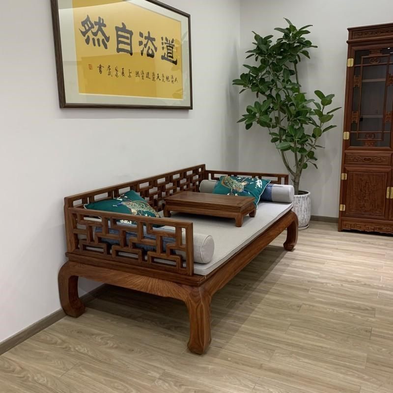 明式家具曲尺罗汉l床刺猬紫檀缅甸花梨木万字罗汉床三人位沙发